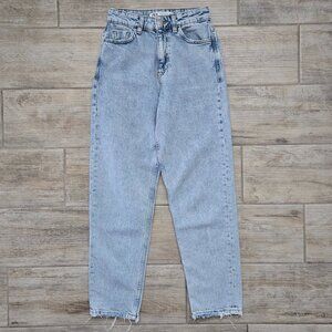 Zara Baggy Jeans Women's Light Wash High Rise Retro Taper Distressed Ankle 0